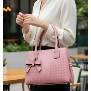 Women's PU Leather Solid Shoulder Zipper Handbag (Pink)